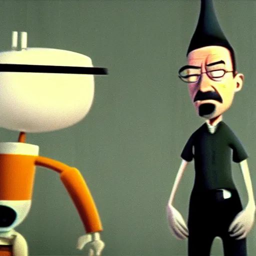 Prompt: A screenshot of Walter White in Meet The Robinsons (2007) low quality, vhs quality,