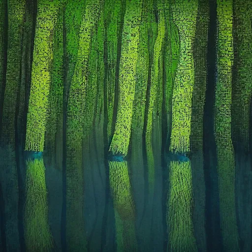 Prompt: forest in the middle of a body of water, tomas sanchez