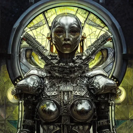 Prompt: brutal solarpunk macedonian cyber warrior portrait praying altar of sacrifice by giger vasnetsov rutkowski mucha hyperrealism very detailed masterpiece shadows symmetrical expressive eyes well proportioned balanced high resolution artgerm cinematic epic dramatic slow ivory poetic sharp focus