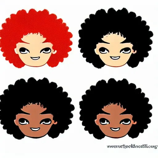 Image similar to a cute 2 d hair barrette character, afro, design, detailed eyes logo