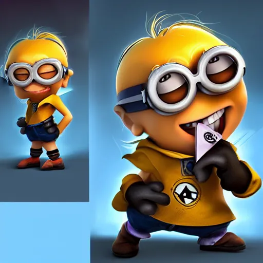 Image similar to tristana from league of legends combined with a minion from despicable me, character design, highly rated on artstation