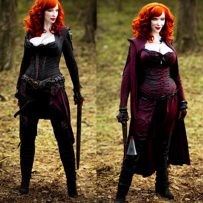 Image similar to full body photograph of christina hendricks as a vampire warrior. extremely detailed. dslr. 8 5 mm.