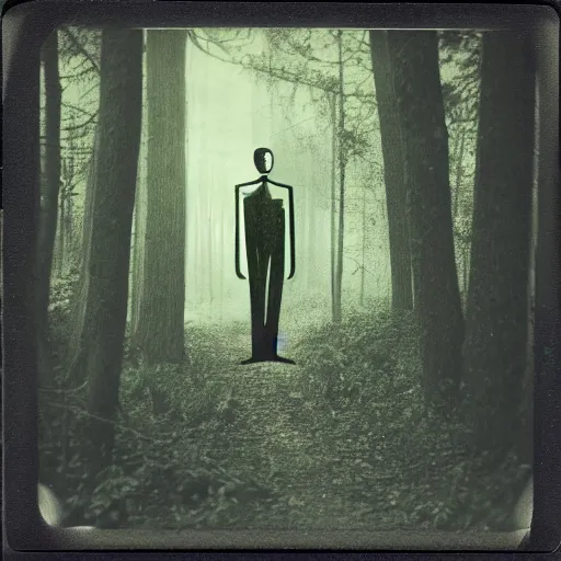 Image similar to Polaroid of slenderman in the woods