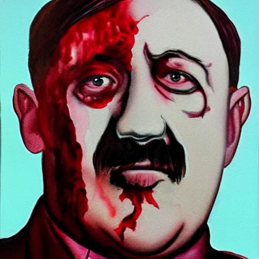 Image similar to a beautiful complex painting of adolf hitler with a bloody face face view