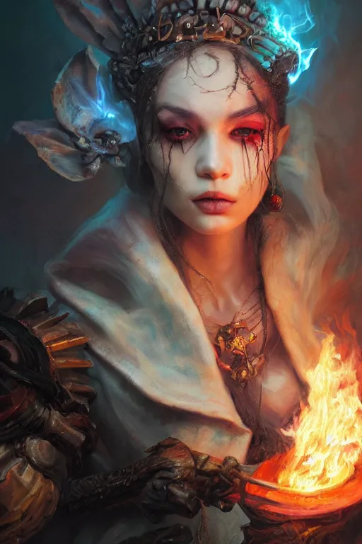 Image similar to beautiful girl necromancer, witch - doctor covered with velvet exploding into organic velvet, angels, 3 d render, hyper realistic detailed portrait, holding fire and ice, ruan jia, wlop. scifi, fantasy, magic the gathering, hyper detailed, octane render, concept art, peter mohrbacher