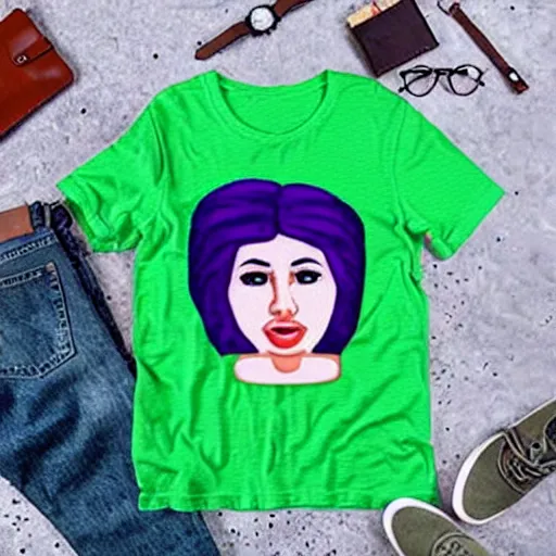 Image similar to a purple t-shirt with a cartoon woman's face