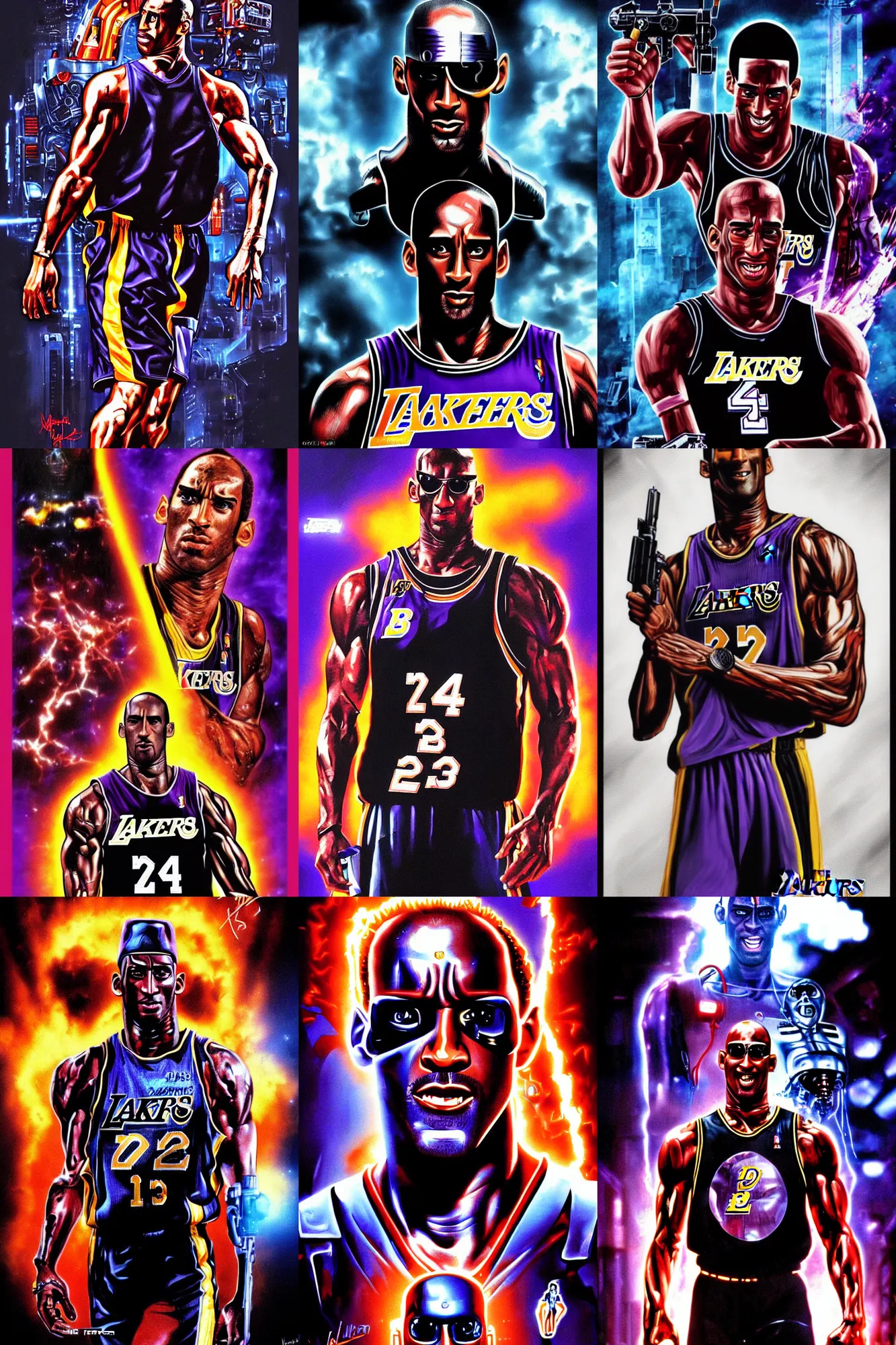 prompthunt: the terminator ( 1 9 8 4 ), 8 0's movie poster art, lakers kobe  bryant as a cyborg, terminator, fan art, digital art, vibrant, trending on  artstation