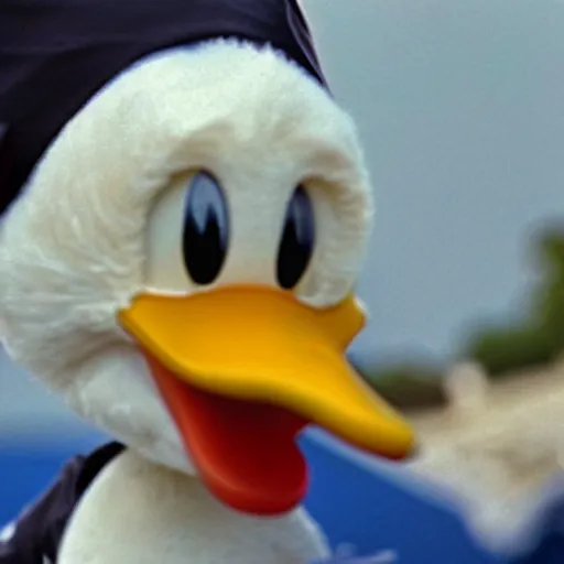 Image similar to close up of donald duck putting a duck in his mouth