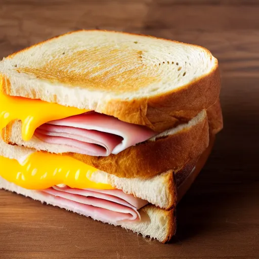 Image similar to a ham and cheese sandwich on bunny bread, sitting on a thick old book. high definition photograph