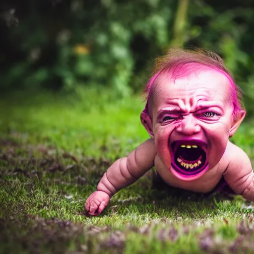 Image similar to dslr photo of an angry baby, screaming, whose head is a red cabbage