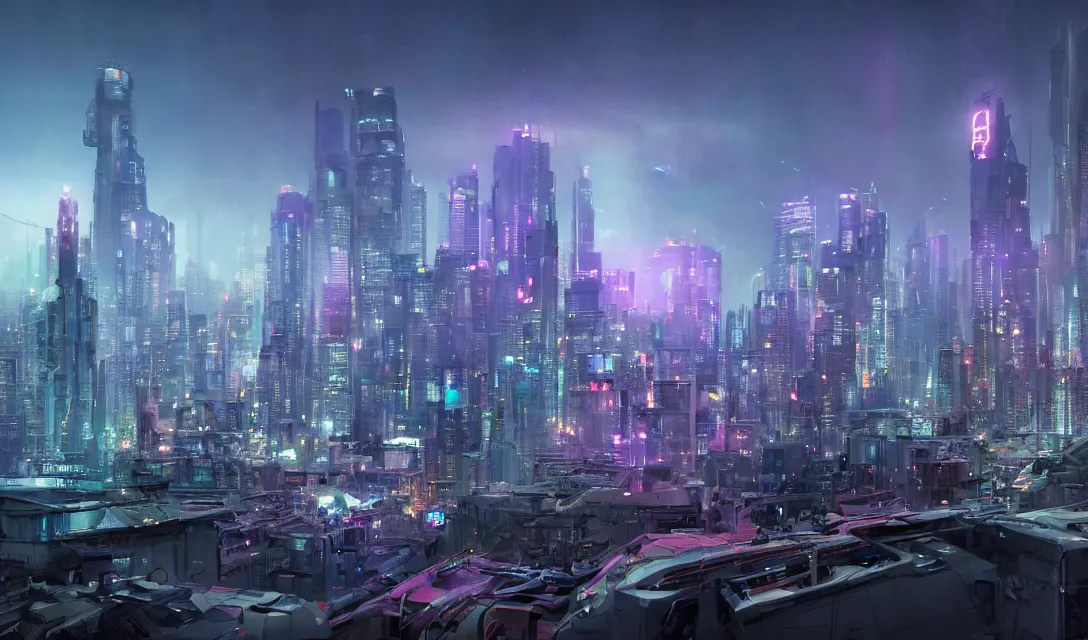 Image similar to Futuristic Seattle in the distance by Greg Rutkowski, chinooks flying across the skies, neon lights and blue hour, futuristic architecture concept, inspired by Stephan Martiniere and New York City, fantasy, digital art, professional illustration, realistic, ultra detailed, atmospheric, cinematic lighting, movie concept art, hyper detailed, insanely detailed, corona render, octane render, colorful redshift render, 8k