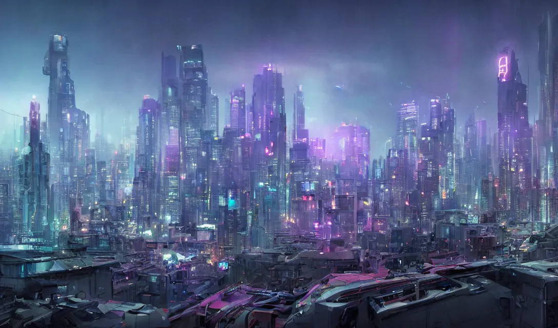 Prompt: Futuristic Seattle in the distance by Greg Rutkowski, chinooks flying across the skies, neon lights and blue hour, futuristic architecture concept, inspired by Stephan Martiniere and New York City, fantasy, digital art, professional illustration, realistic, ultra detailed, atmospheric, cinematic lighting, movie concept art, hyper detailed, insanely detailed, corona render, octane render, colorful redshift render, 8k