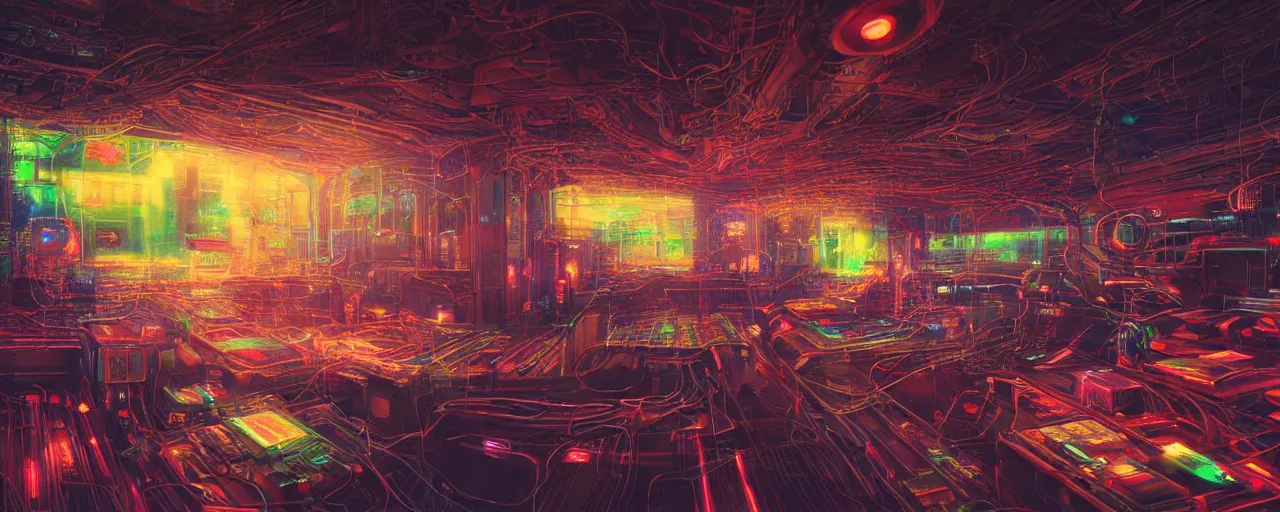 inside a massive computer, [ circuits, neon lights, | Stable Diffusion ...