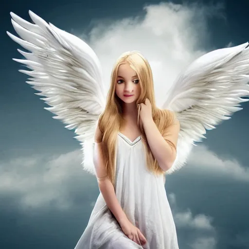 Image similar to of cute 2 0 year old female angel with long blonde hair with wings and white dress