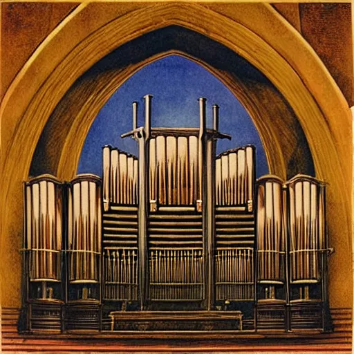 Prompt: pipe organ music album art by alan lee and albrecht durer