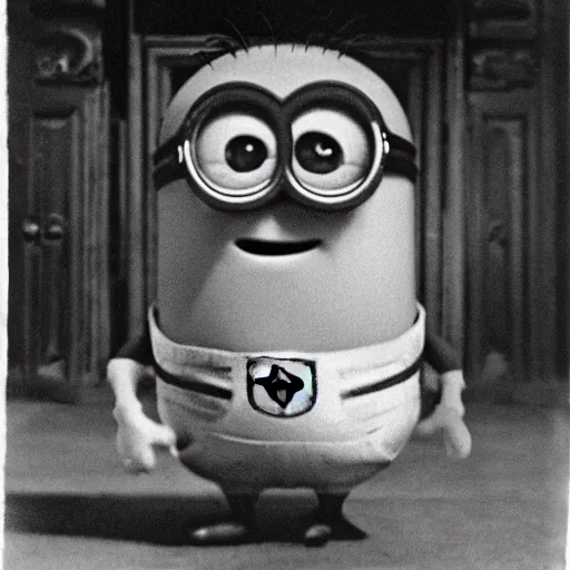 Image similar to old creepy black and white photograph of a minion