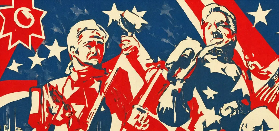 Image similar to American propaganda in the style of Soviet Propaganda