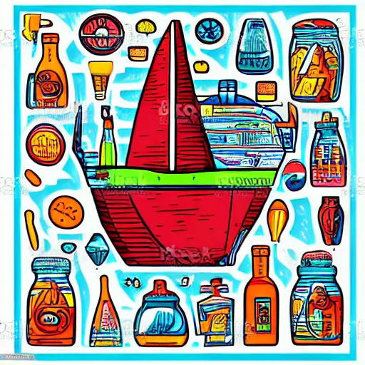 Image similar to Ship in a bottle, sticker, colorful, illustration, highly detailed, no jagged lines, vector art, smooth