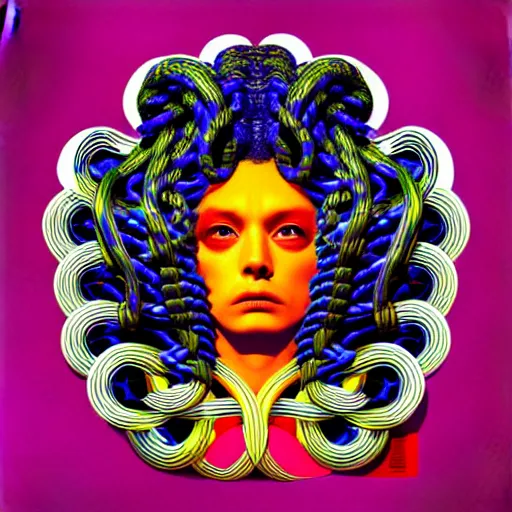 Image similar to album cover design design depicting medusa on lsd, by jonathan zawada, pi - slices, and tristan eaton, digital art