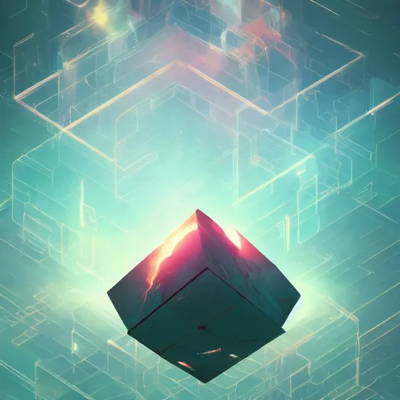 Image similar to mysterious glowing cube with strange markings etched onto its surface, hovering in midair, by sylvain sarrailh, rossdraws, ambient light, ultra detailed, fantasy artwork, 8 k, volumetric lighting, trending on artstation, award winning, beautiful scenery, very beautiful.