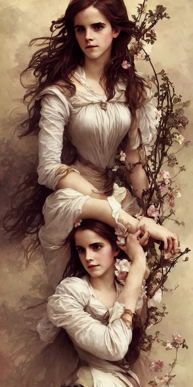 Image similar to emma watson southern belle style artgerm greg rutkowski alphonse mucha william adolphe bouguereau canon fujifilm sony alpha nikon adam arkapaw david bailey