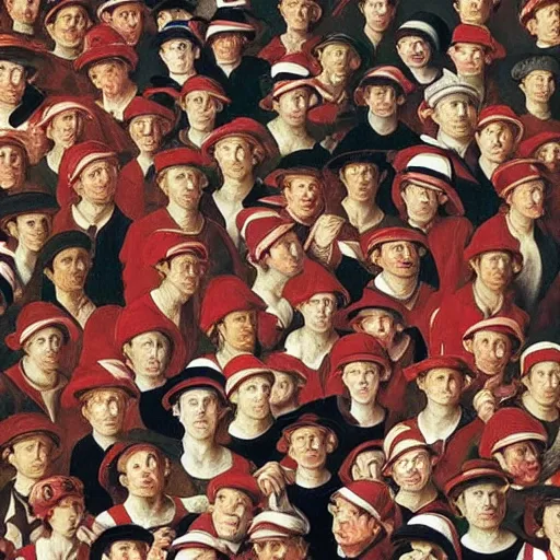 Image similar to a photo of where's wally, by caravaggio