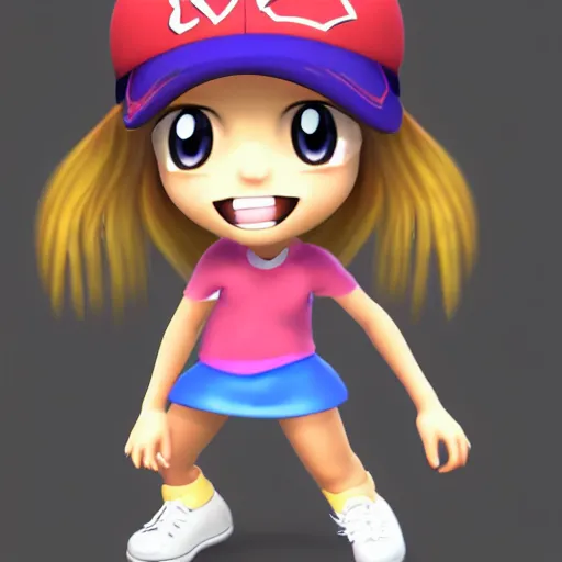 Image similar to profile pic of a chibi skater girl with a baseball cap 3 d render character art 8 k