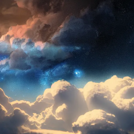 Image similar to clouds made out of the universe with luminous skies and a ship sailing in the distance, fitz henry lane, painting, octane render, 8 k uhd detailed