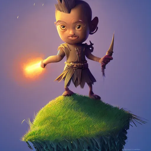 Image similar to little warrior 3D concept by Gediminas Pranckevicius, Game Art, Ultra wide angle, hyper detailed, Character Modeling, cartoon, cinematic, raytrace, concept art, Trend on Behance 3d Art, V-Ray, Maya, C4D