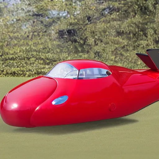 Prompt: 1950s red sporty electric flying hovercar 35mm 8k product photo