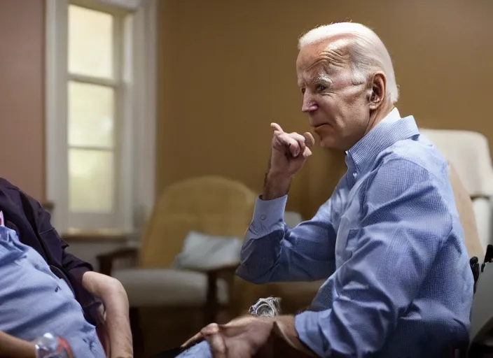 Image similar to film still of joe biden as a resident in a nursing home