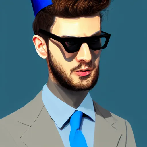 Image similar to rich businessman wearing an expensive blue crown and black shades , digital painting , digital art , artstation , devian art , 4k , HD