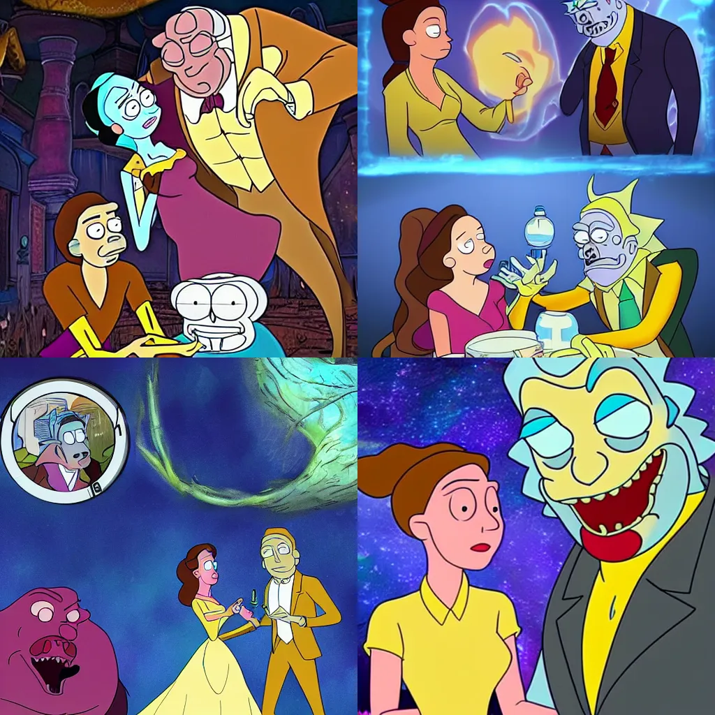 Prompt: beauty and the beast meets rick and morty