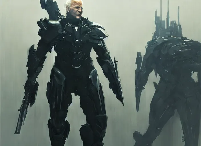 Image similar to joe biden from metal gear rising revengeance by greg rutkowski