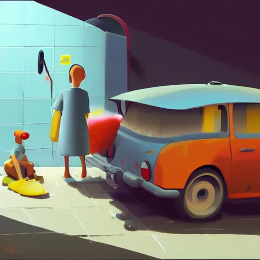 Image similar to goro fujita ilustration car wash, painting by goro fujita, sharp focus, highly detailed, artstation