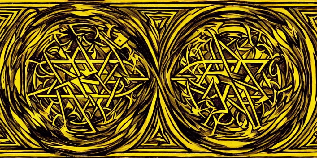 Image similar to wicca magik symbols, optical illusion escher, magical symbols