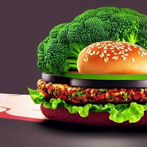 Image similar to promo art for the new broccoli burger from mcdonalds,