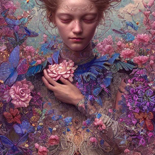 Image similar to hyper detailed masterpiece, floral pattern, jean giraud, single tear, digital art painting, matte painting, beautiful, psychedelic, artgerm, donato giancola, tom bagshaw