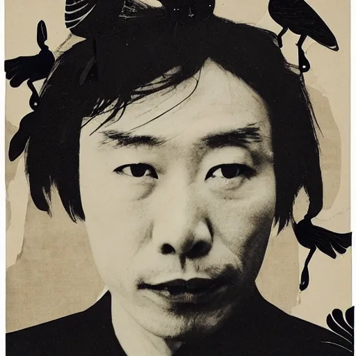 Image similar to takashi mizutani, collage, portrait, by toshiko okanoue