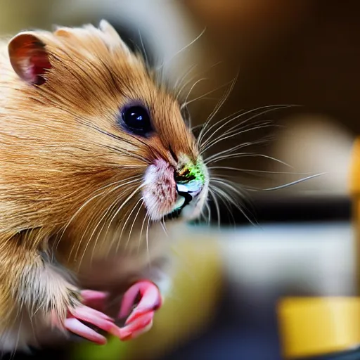 Prompt: hamster wearing a beanie smoking a bong