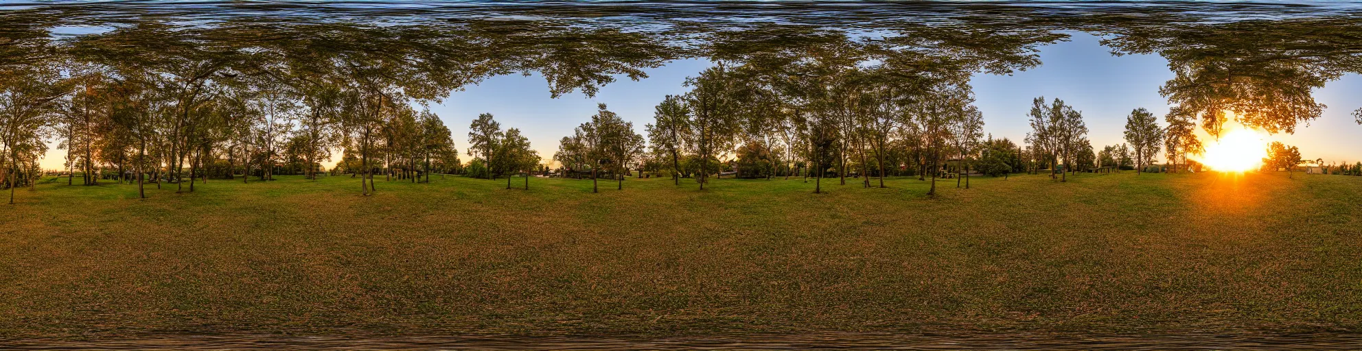 Prompt: spherical panorama photo of country american village streen dawn 5 0 mm