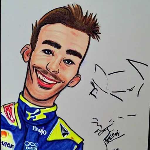 Prompt: a badly drawn picture of f 1 driver pierre gasly, caricature!!!, funny, crayon art, bad, beginner art