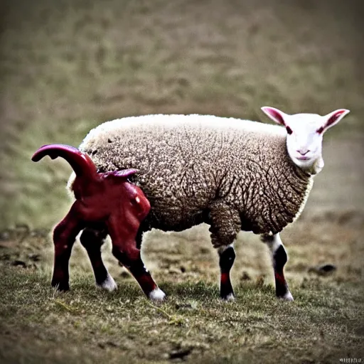 Image similar to lamb and goat fused as one, evil mood