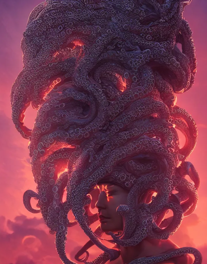 Image similar to goddess portrait. octopus phoenix head. intricate artwork by Tooth Wu and wlop and beeple and dan mumford. octane render, trending on artstation, greg rutkowski very coherent symmetrical artwork. cinematic, hyper realism, high detail, octane render, 8k, depth of field, bokeh