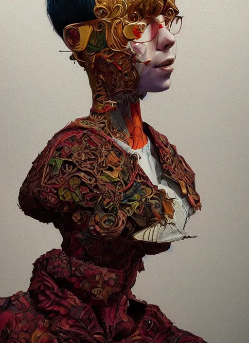 Image similar to portrait made from wood :: by Martine Johanna and Simon Stålenhag and Chie Yoshii and wlop and Guillermo del toro :: ornate, dynamic, particulate, rich colors, elegant, centered, artstation, smooth, sharp focus, octane render, 3d