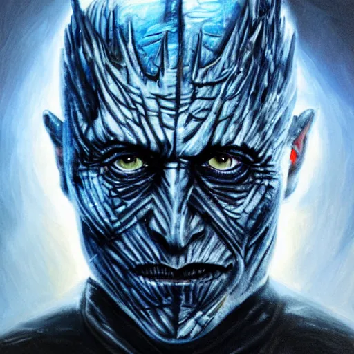 Image similar to Elon musk in game of thrones, he is the night king, oil painting, highly detailed