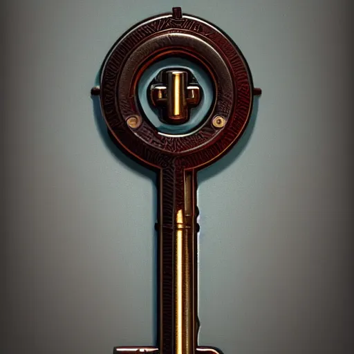 Image similar to a stylised key for the doors, key is on the center of image, point and click game inventory item, very detailed, rim light, outer glow, on the white background, high poly vray render, stylised textures, trending on artstation