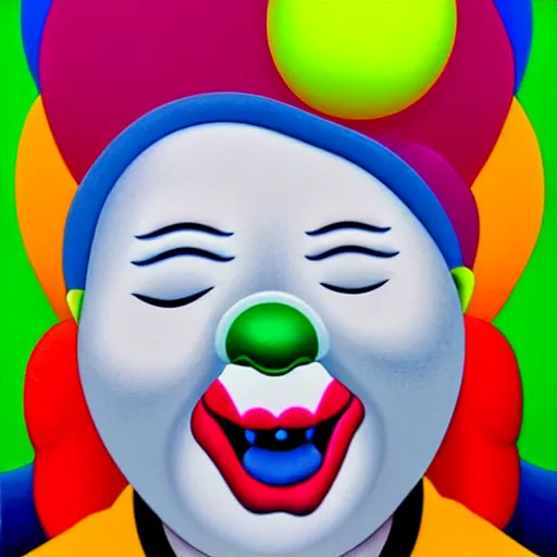 Prompt: laughing clown with tears by shusei nagaoka, kaws, david rudnick, airbrush on canvas, pastell colours, cell shaded, 8 k