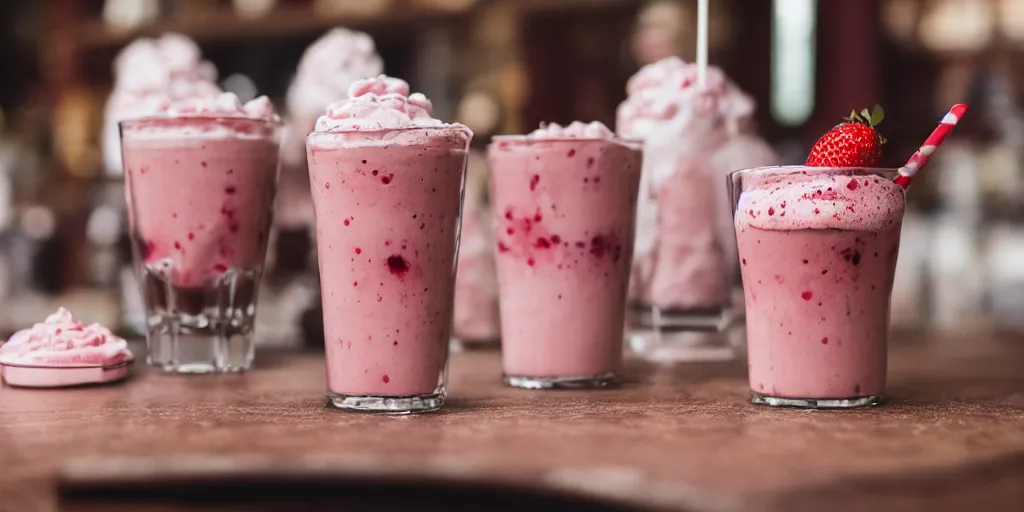 Image similar to strawberry milkshake, bar menu, canon eos r 3, f / 1. 4, iso 2 0 0, 1 / 1 6 0 s, 8 k, raw, unedited, symmetrical balance, in - frame