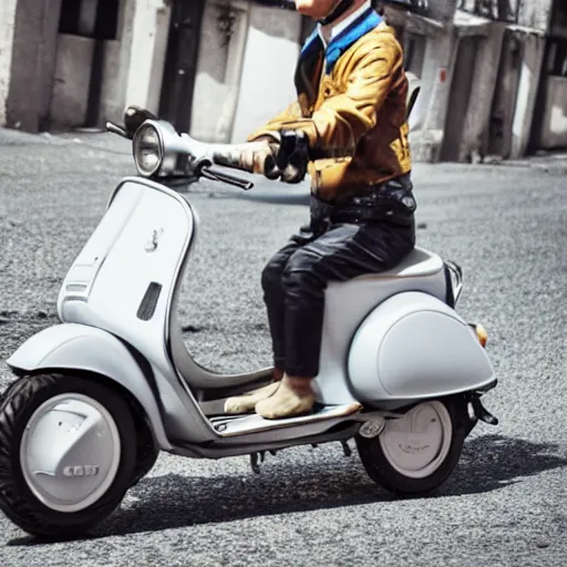 Prompt: cat riding an italian vespa scooter, photography 4 k